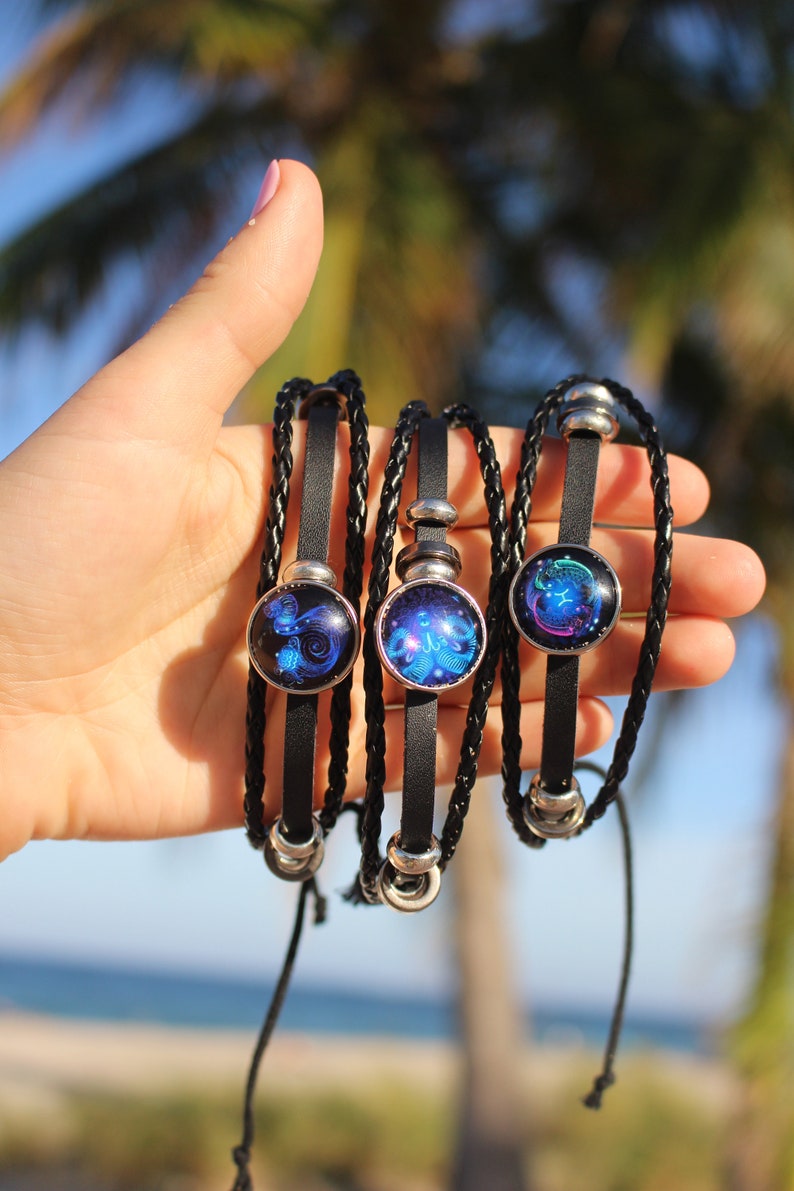 🔥Zodiac Constellation Black Leather Guardian Bracelet 🔥✅
